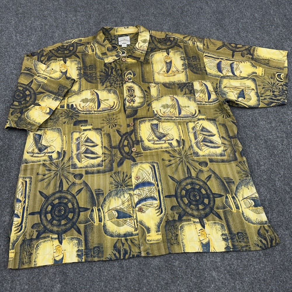 Tommy Bahama Relax Silk Shirt Men's XXL Ship in a Bottle Nautical Tiki AOP